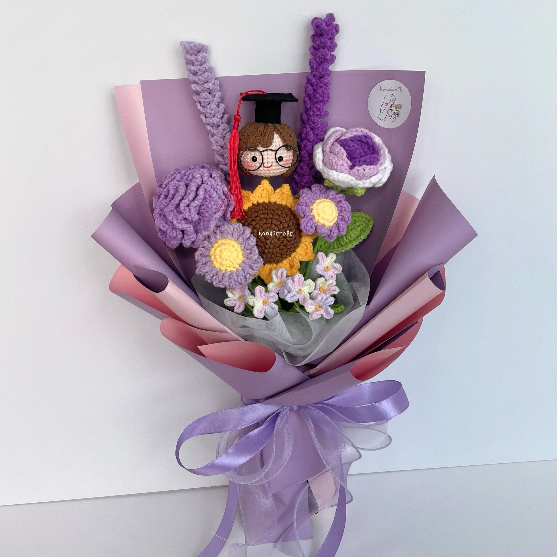 handicroft singapore handmade crochet purple graduation flower bouquet pur-fect grad