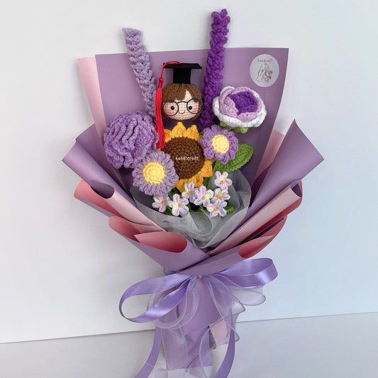 handicroft singapore handmade crochet purple graduation flower bouquet pur-fect grad