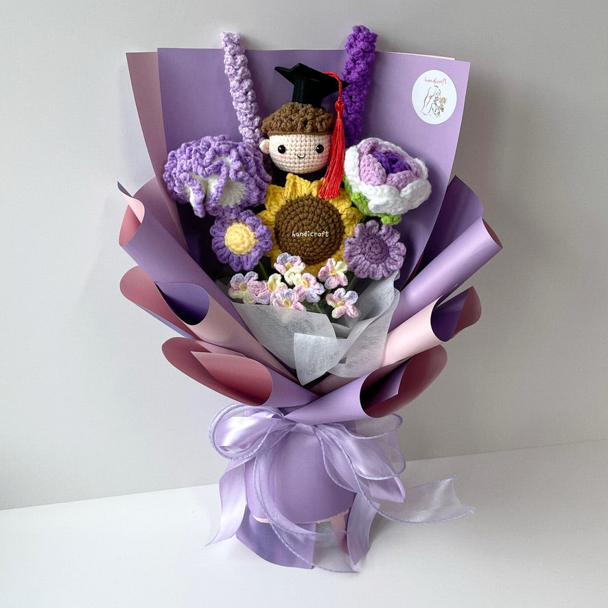 handicroft singapore handmade crochet purple graduation flower bouquet pur-fect grad