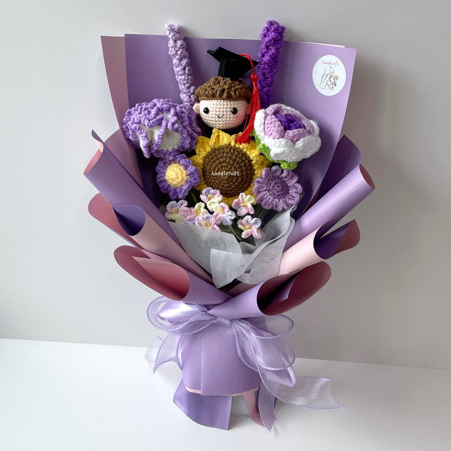 handicroft singapore handmade crochet purple graduation flower bouquet pur-fect grad