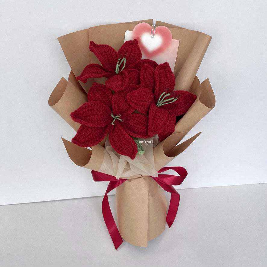 handicroft singapore handmade crochet red lily flower bouquet glow of lilies