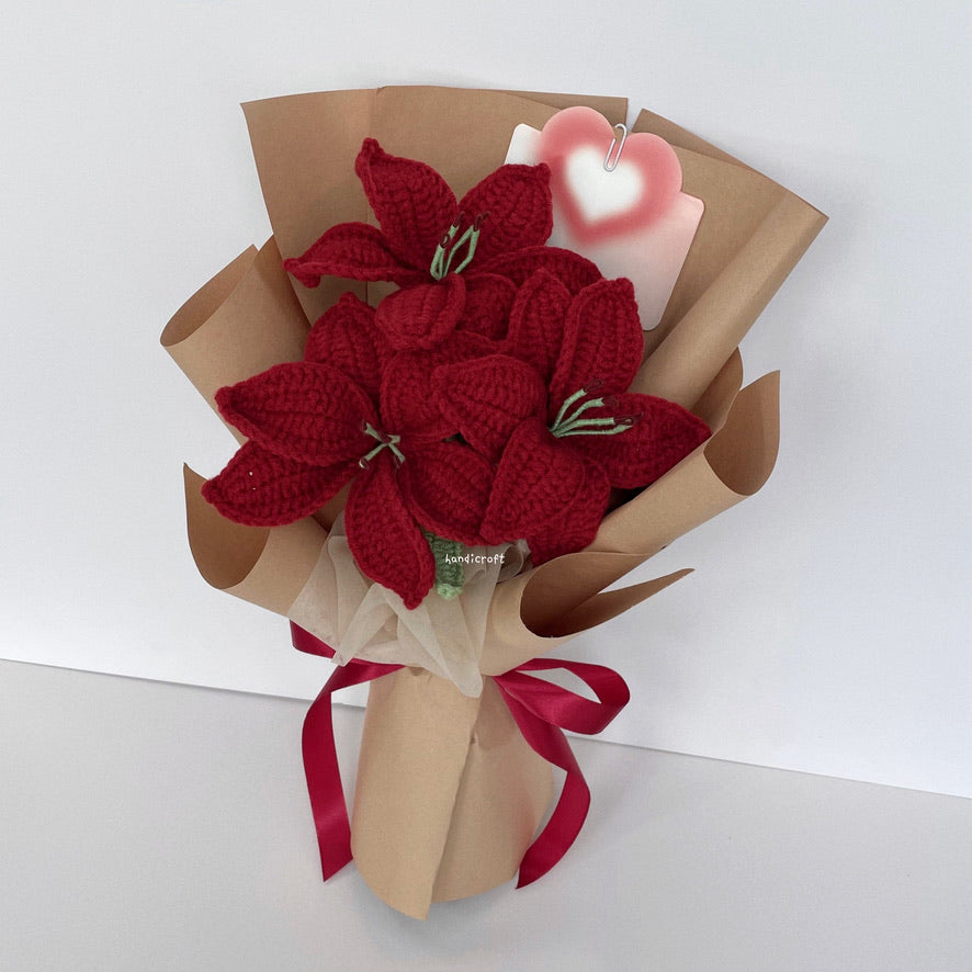 handicroft singapore handmade crochet red lily flower bouquet glow of lilies