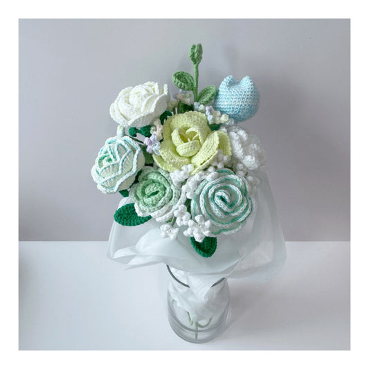 handicroft singapore handmade crochet special green flower bouquet minty spring