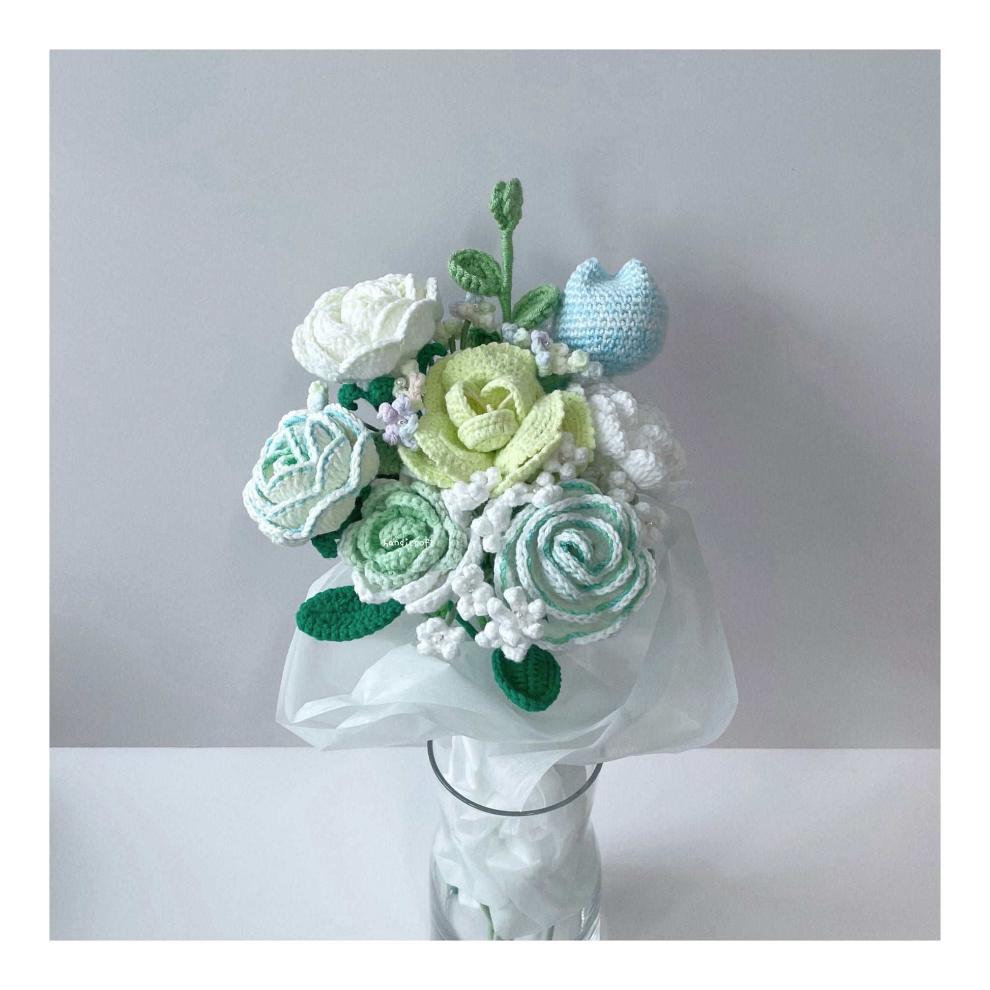 handicroft singapore handmade crochet special green flower bouquet minty spring