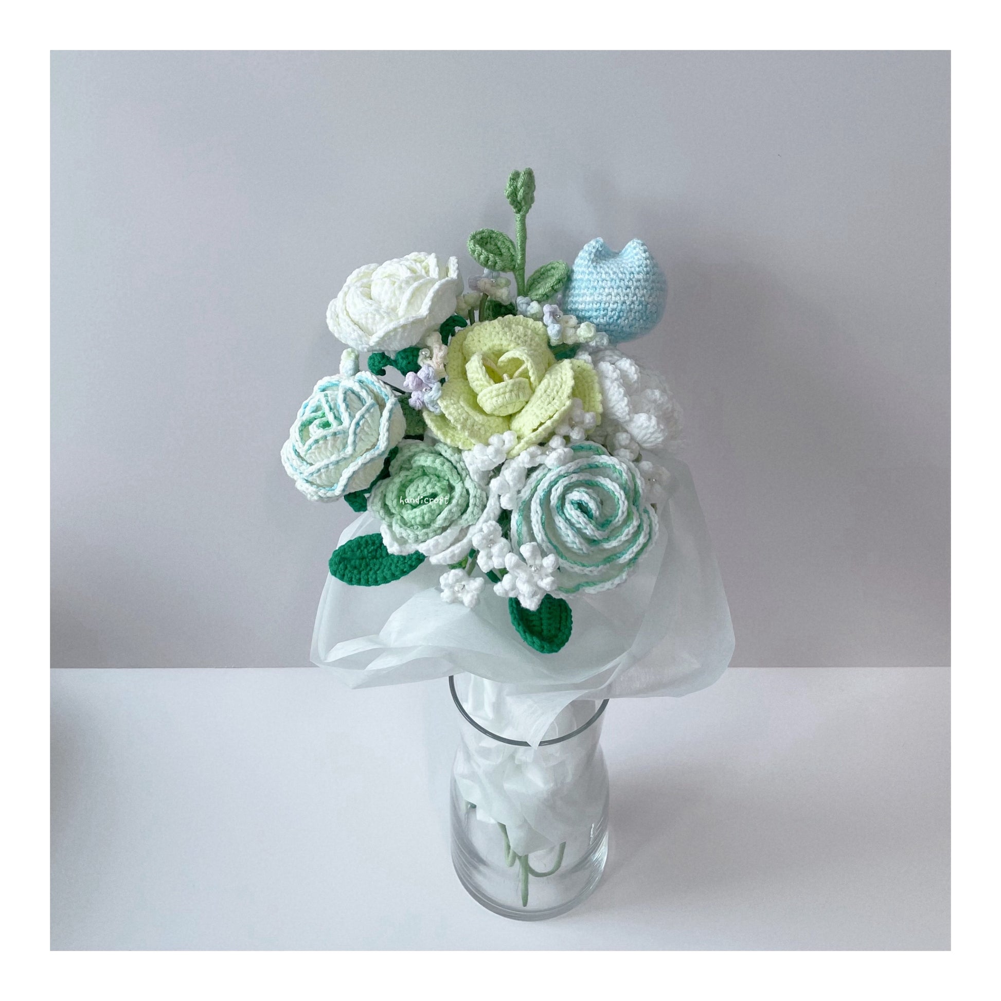 handicroft singapore handmade crochet special green flower bouquet minty spring