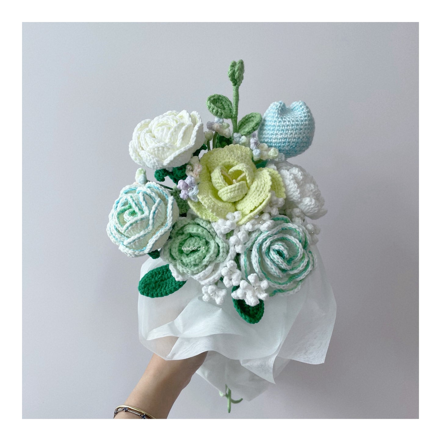 handicroft singapore handmade crochet special green flower bouquet minty spring