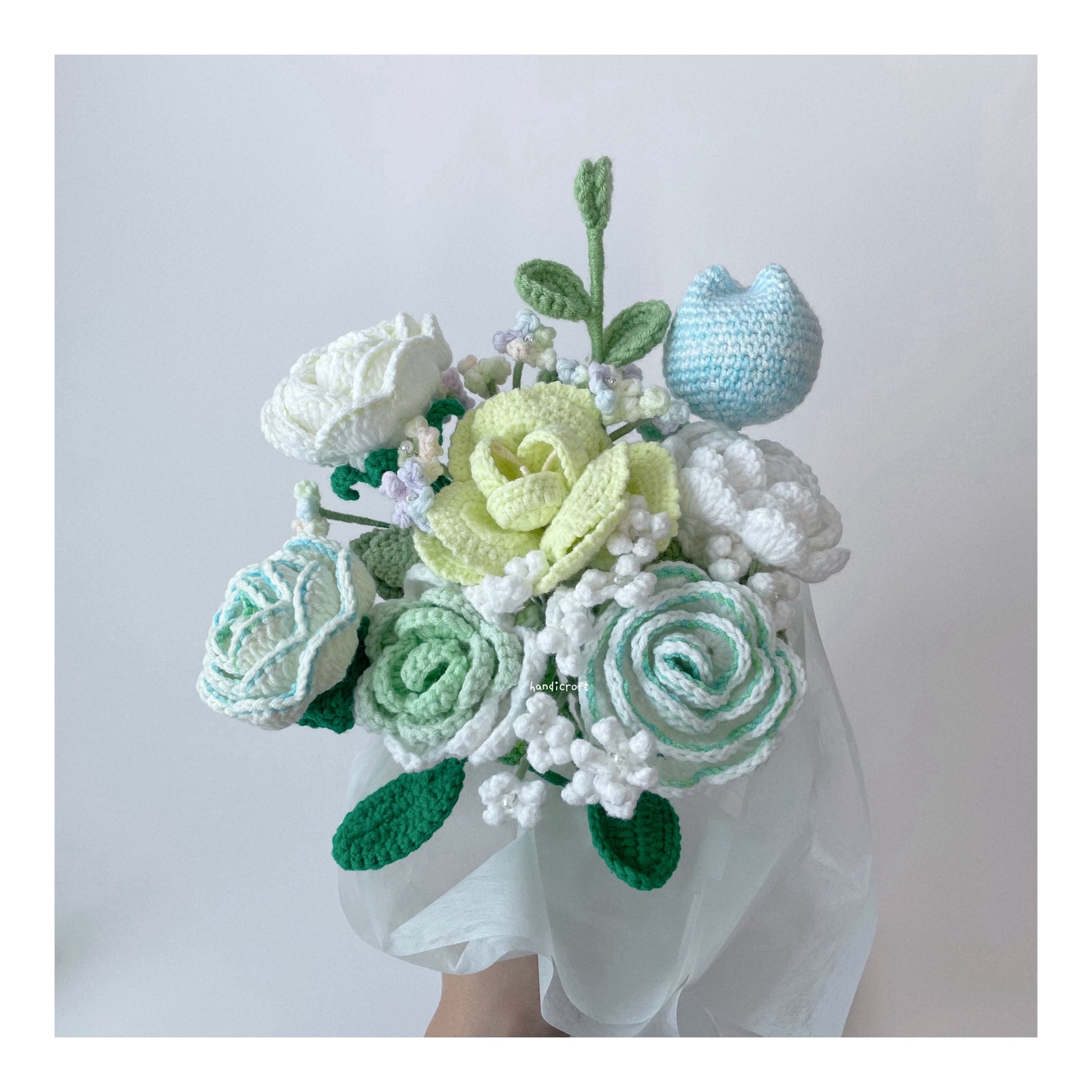 handicroft singapore handmade crochet special green flower bouquet minty spring