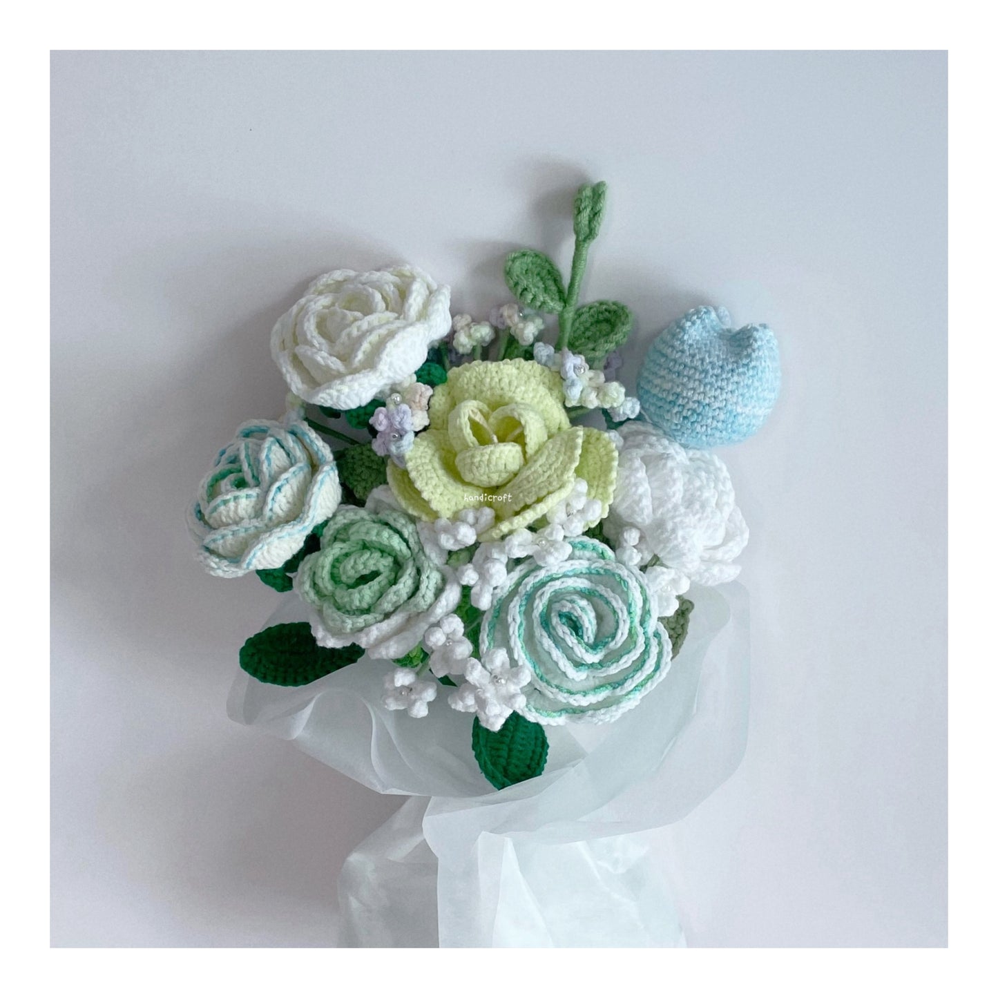 handicroft singapore handmade crochet special green flower bouquet minty spring
