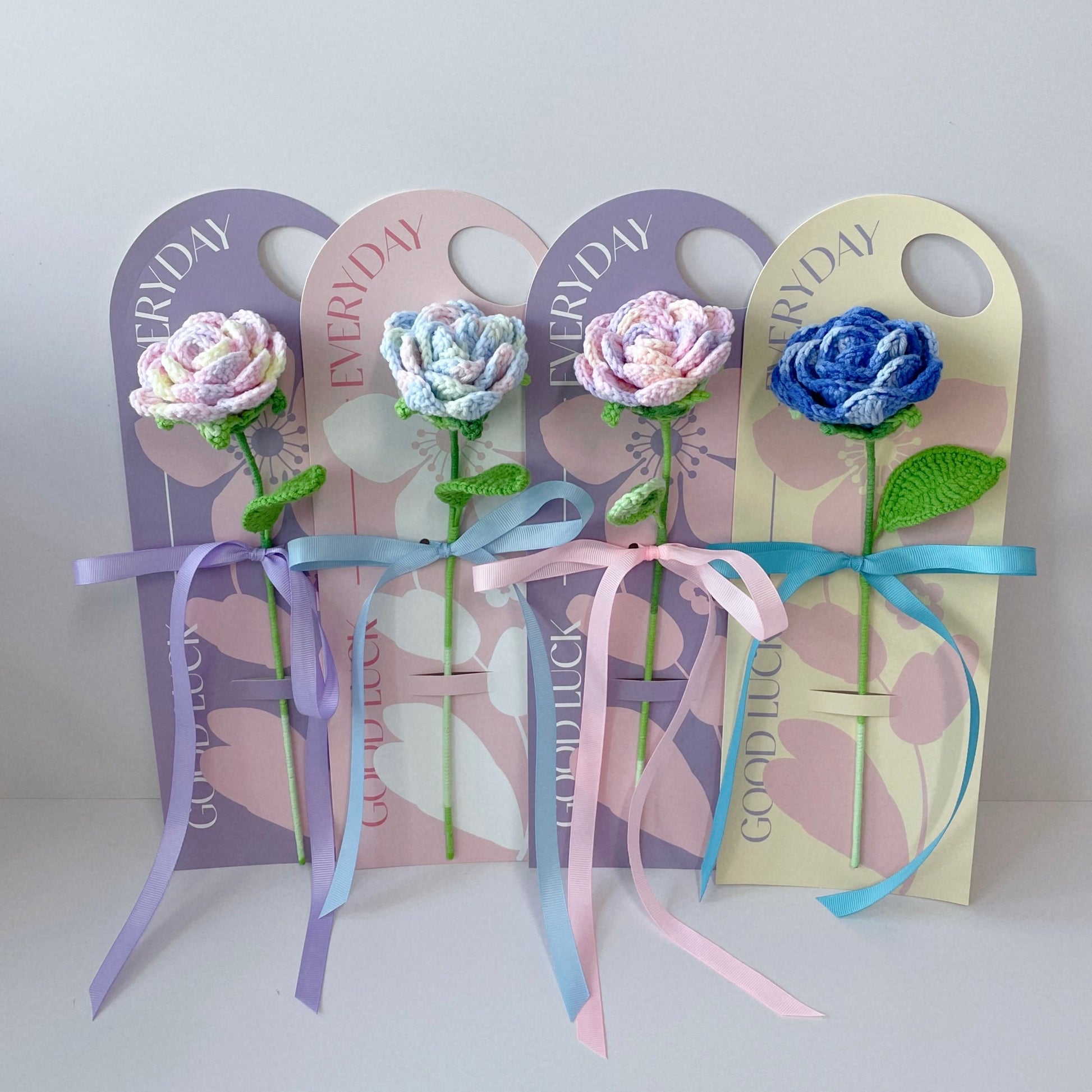handicroft singapore handmade crochet special ombre rose single stalk flower