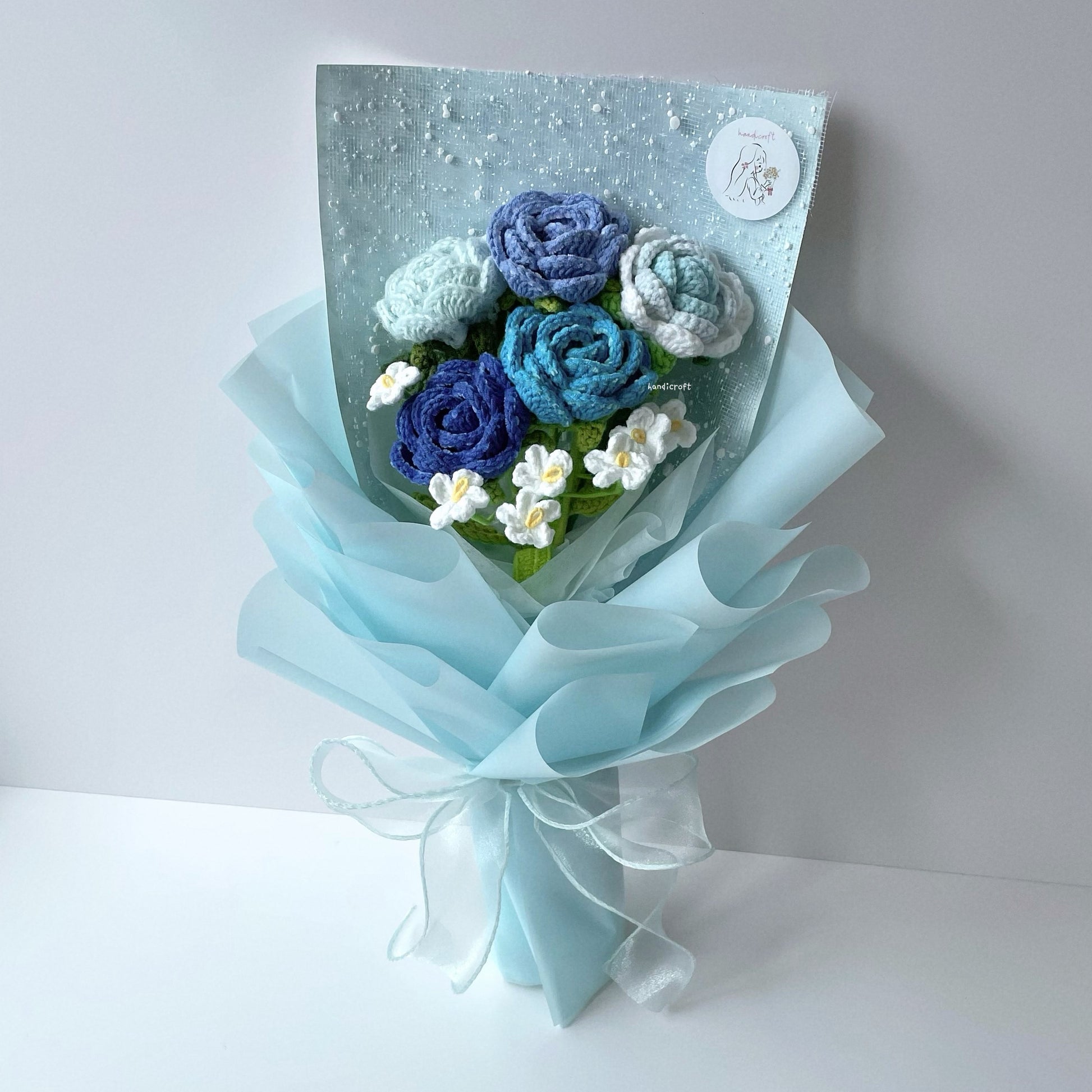 handicroft singapore handmade crochet special roses flower bouquet cheerful petals blue