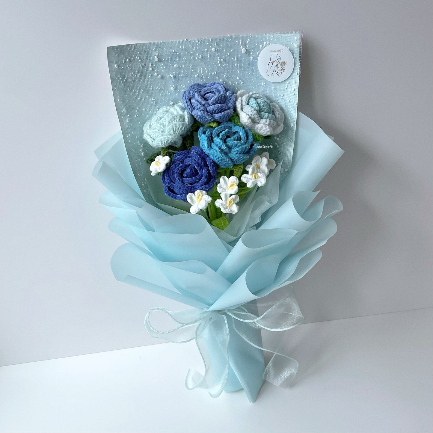 handicroft singapore handmade crochet special roses flower bouquet cheerful petals blue