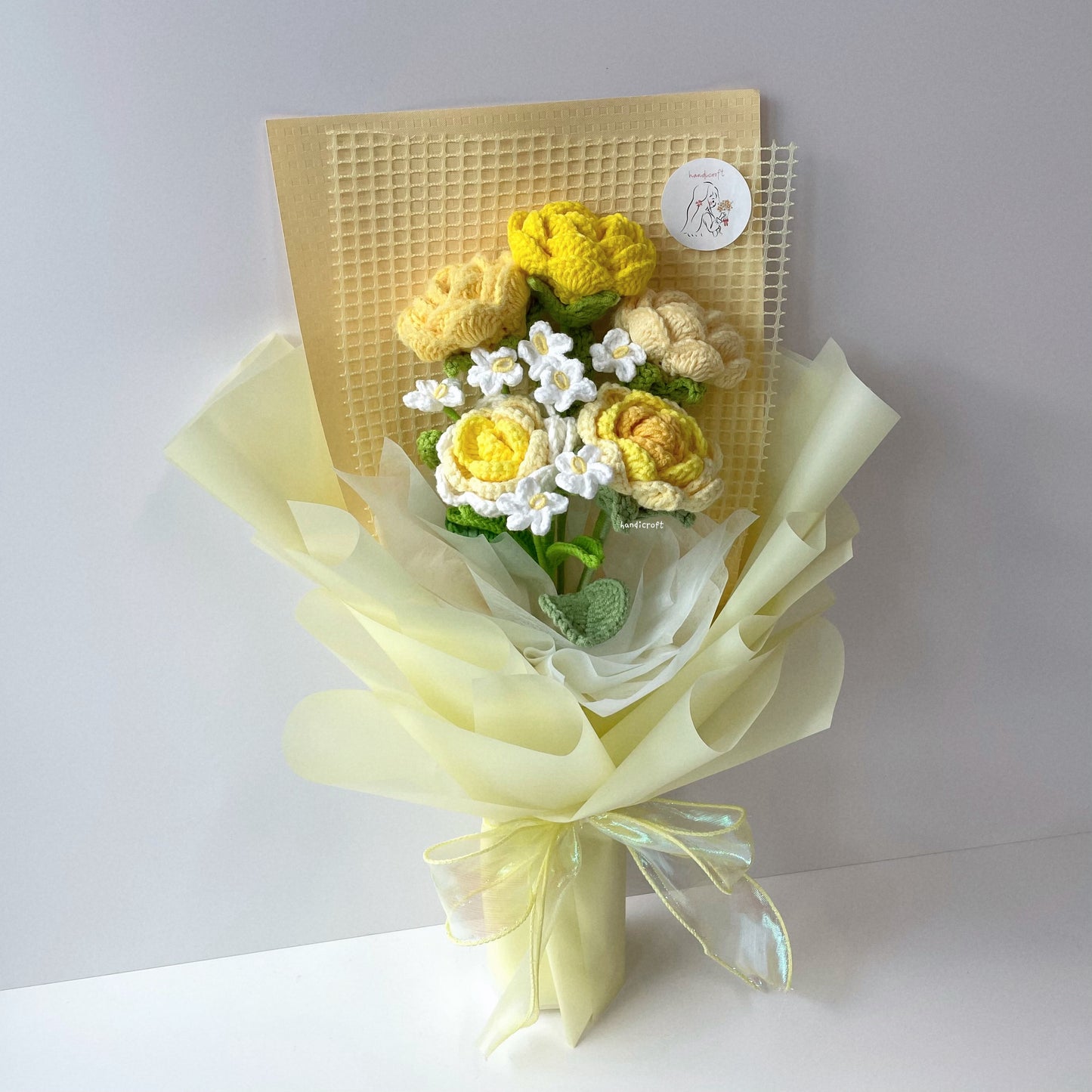 handicroft singapore handmade crochet special roses flower bouquet cheerful petals yellow