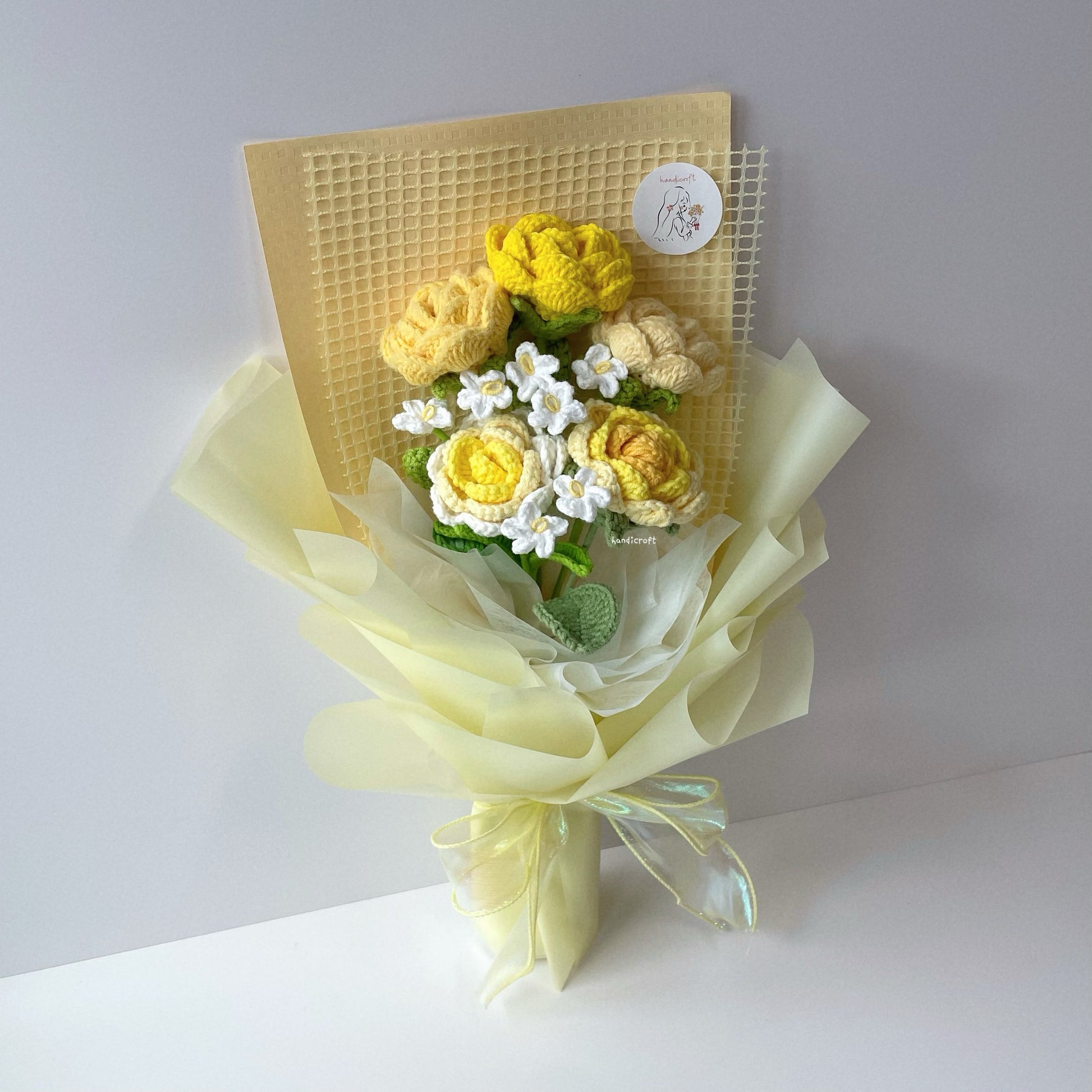 handicroft singapore handmade crochet special roses flower bouquet cheerful petals yellow