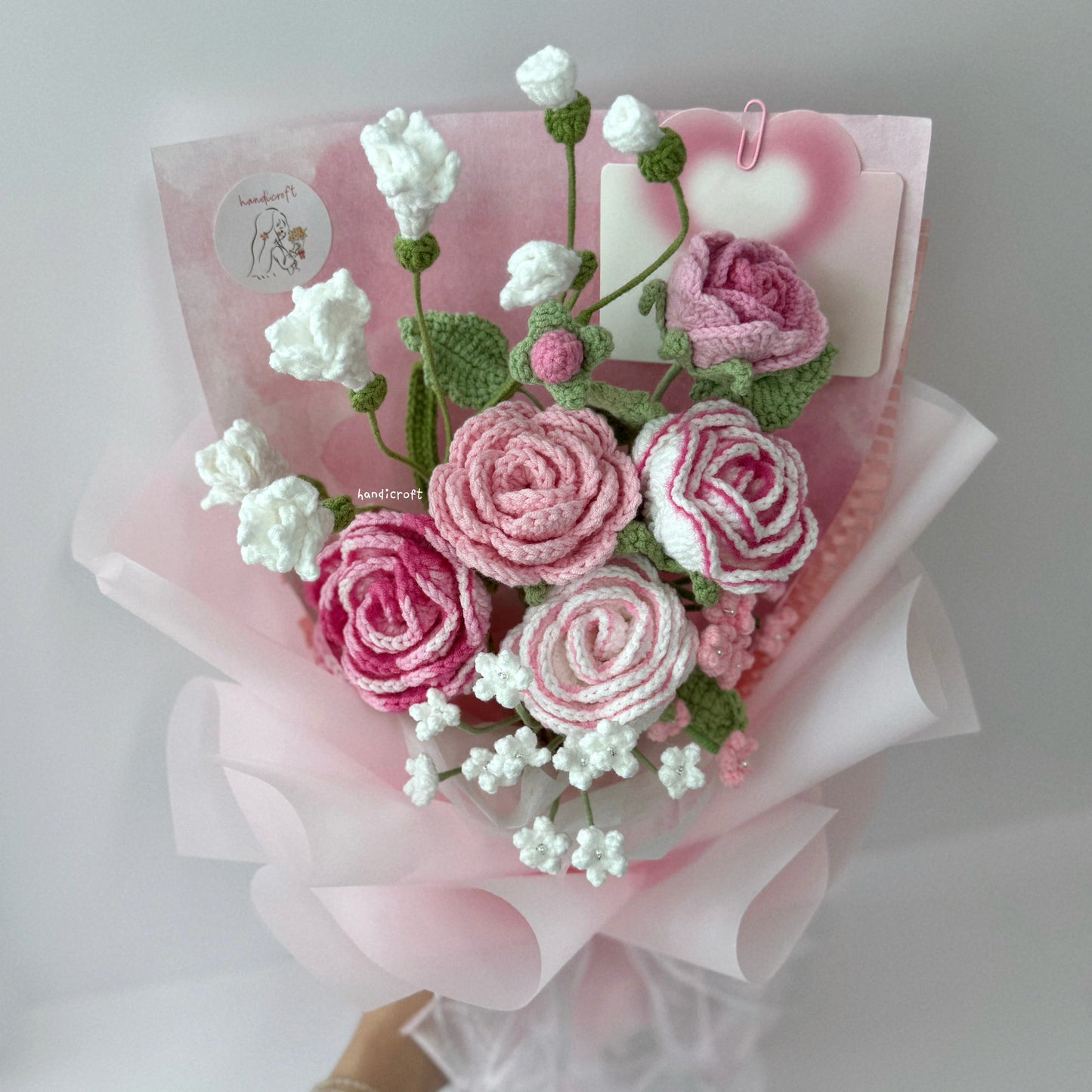 handicroft singapore handmade crochet special roses flower bouquet love story pink
