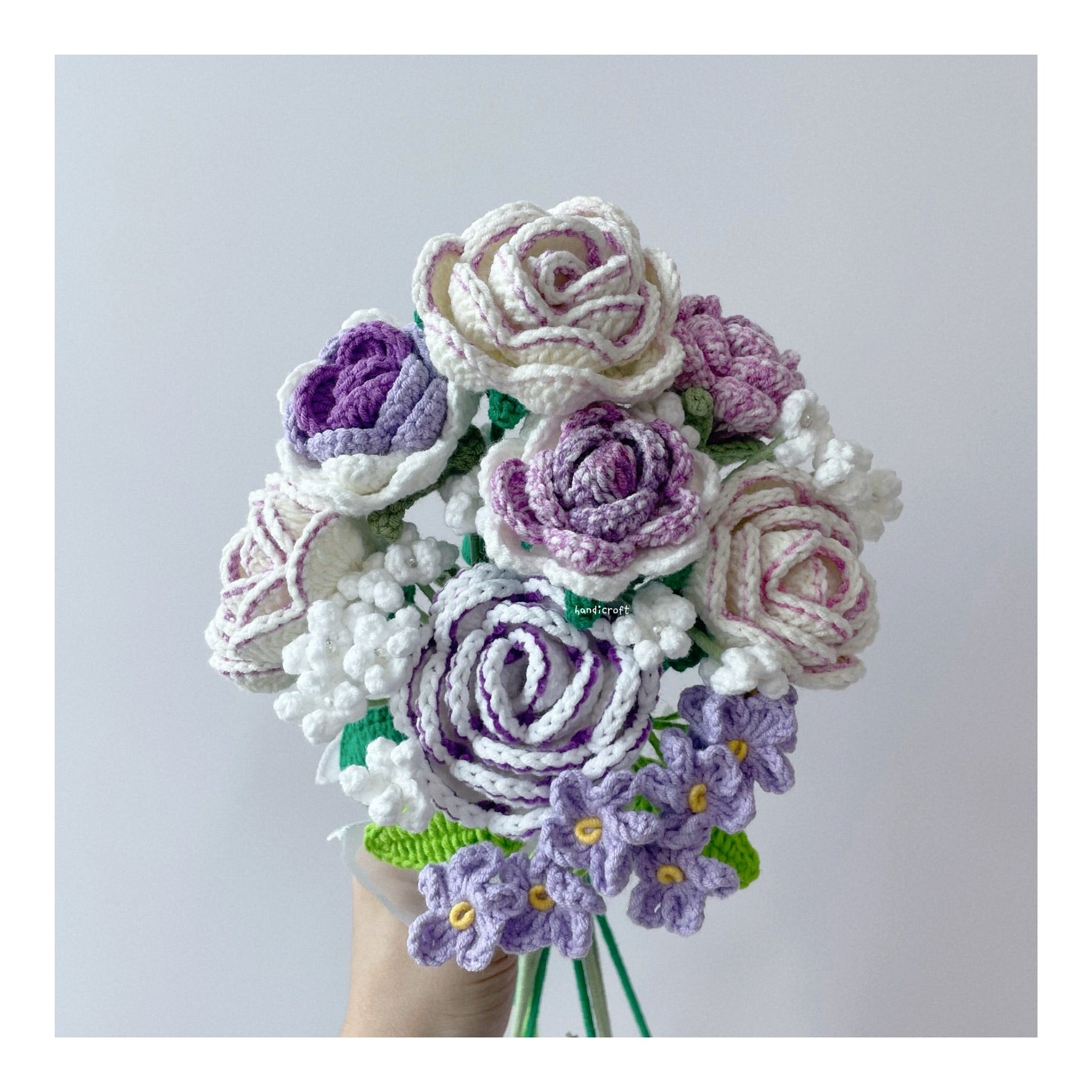 handicroft singapore handmade crochet special roses purple flower bouquet grape glow