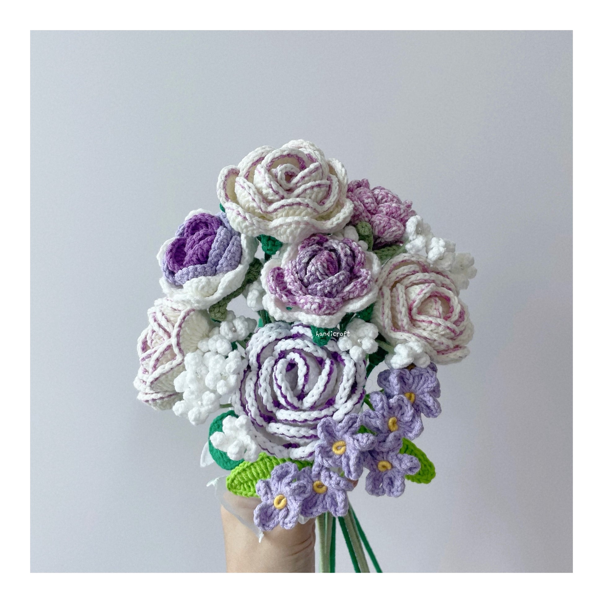 handicroft singapore handmade crochet special roses purple flower bouquet grape glow