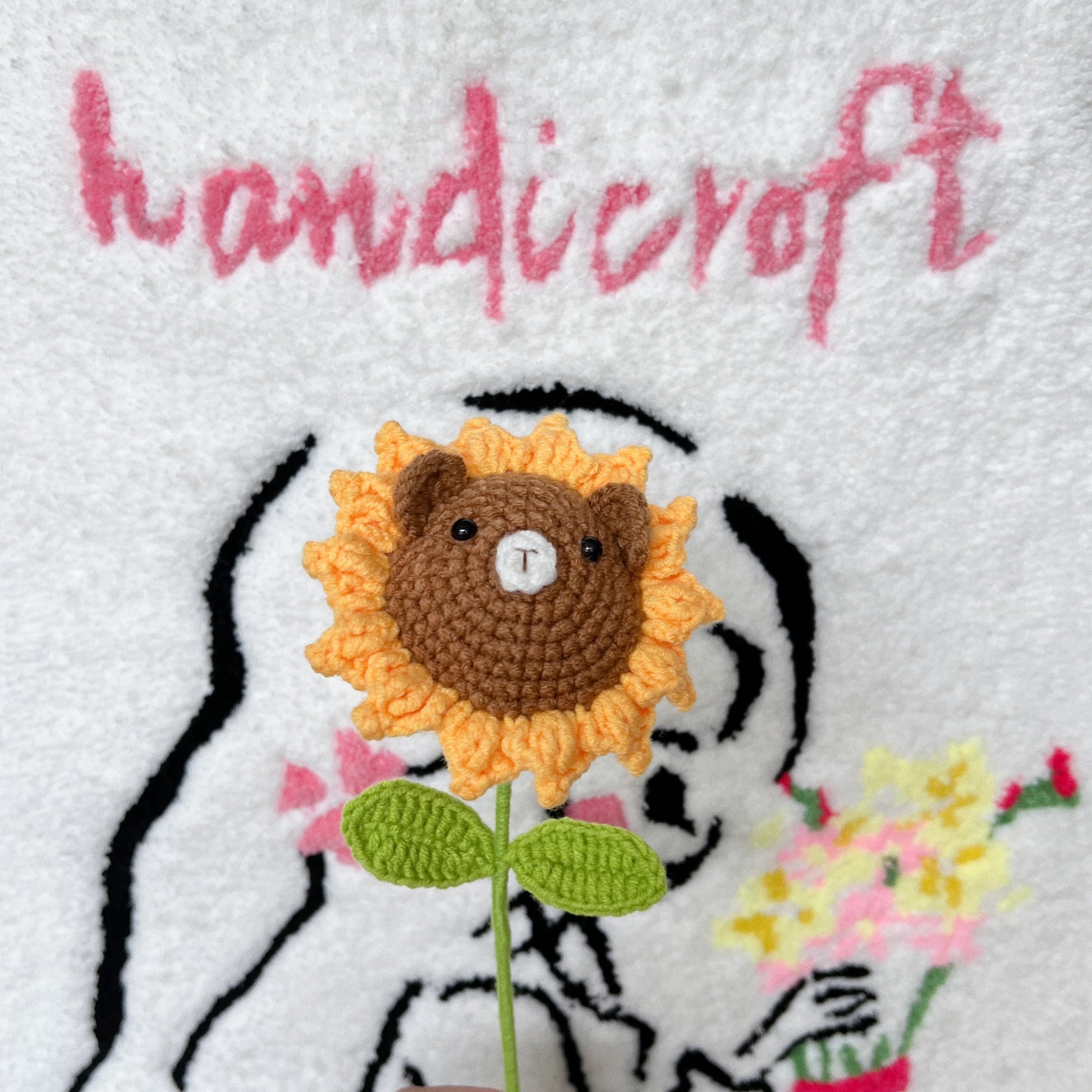 handicroft singapore handmade crochet sunflower animal characters flower bear rabbit doraemon panda