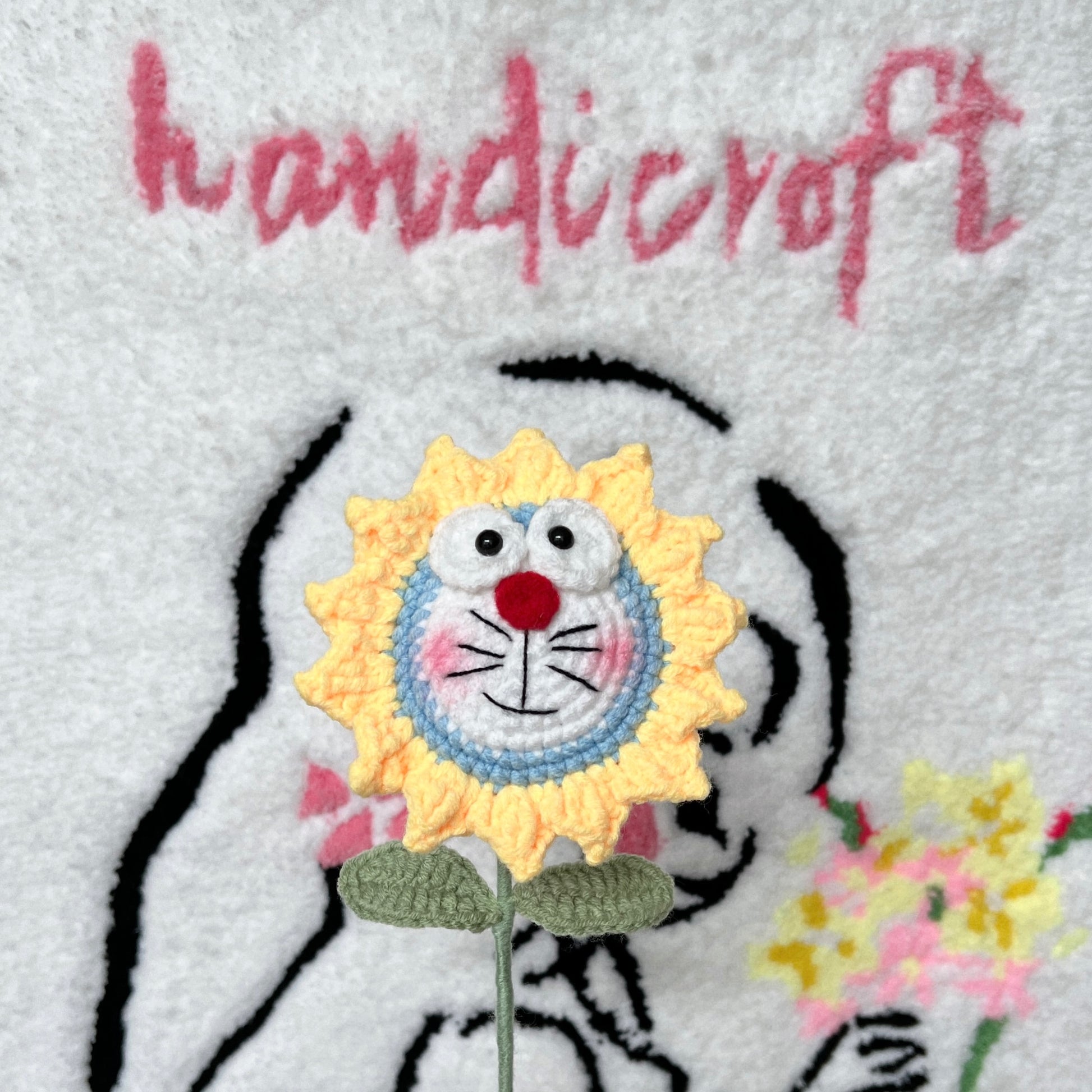 handicroft singapore handmade crochet sunflower animal characters flower bear rabbit doraemon panda