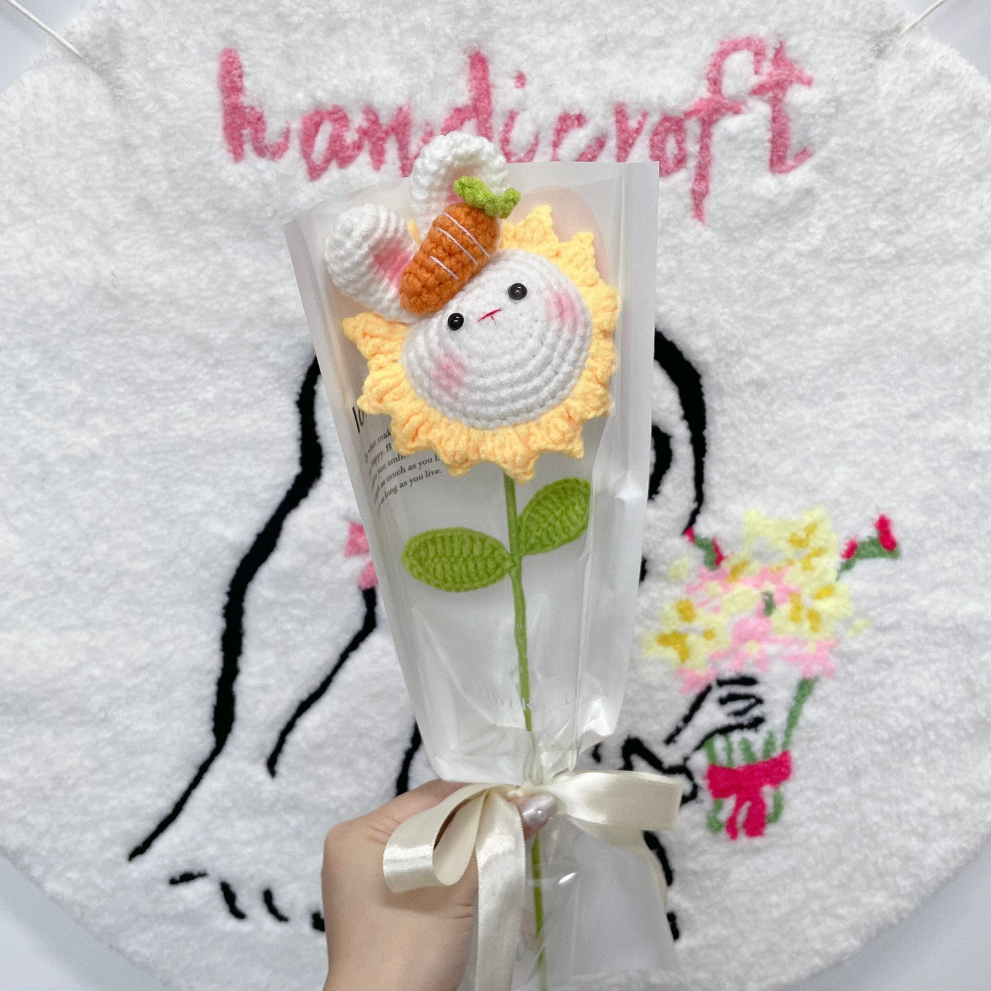 handicroft singapore handmade crochet sunflower animal characters flower bear rabbit doraemon panda