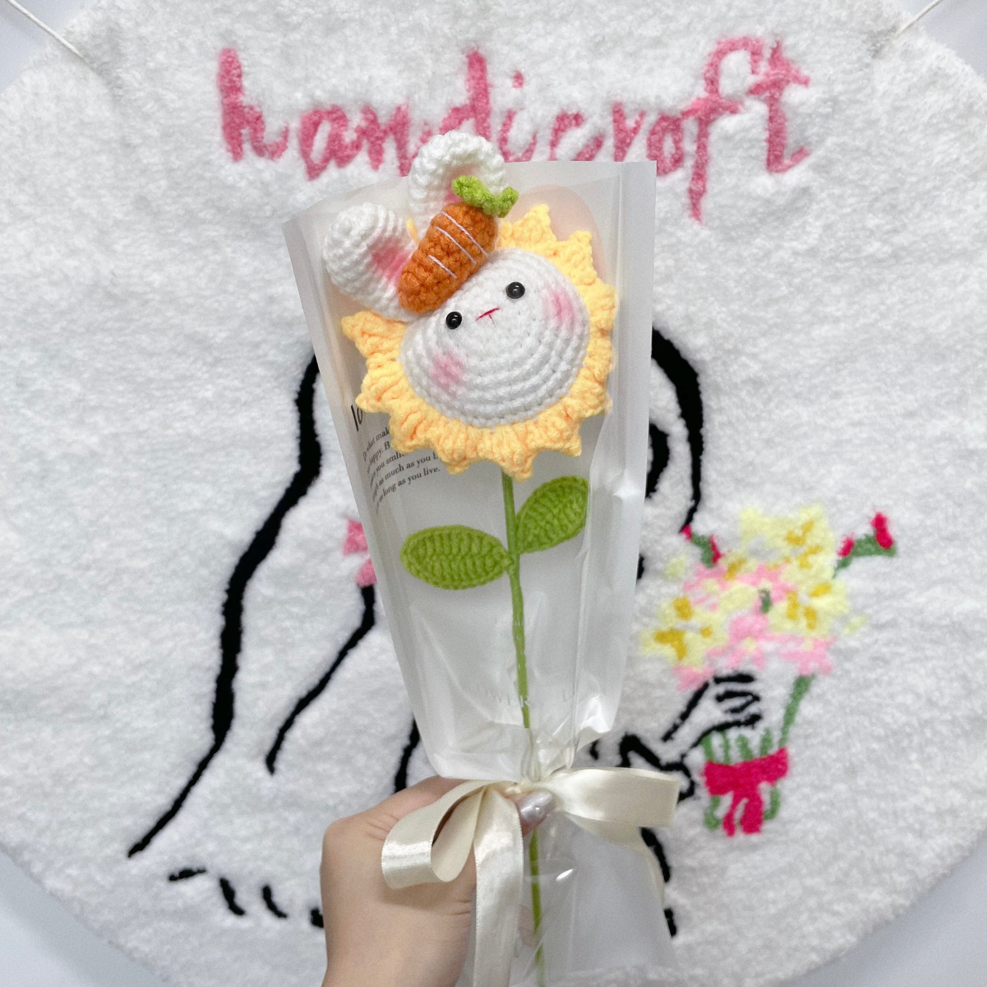 handicroft singapore handmade crochet sunflower animal characters flower bear rabbit doraemon panda