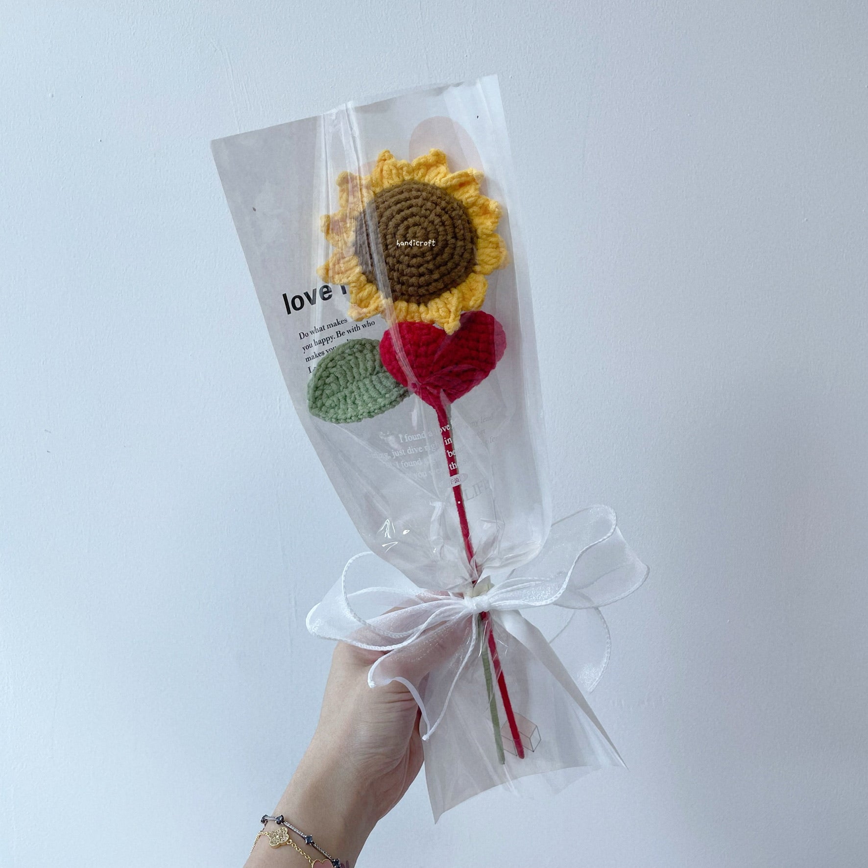 handicroft singapore handmade crochet sunflower heart single stalk everlasting flower
