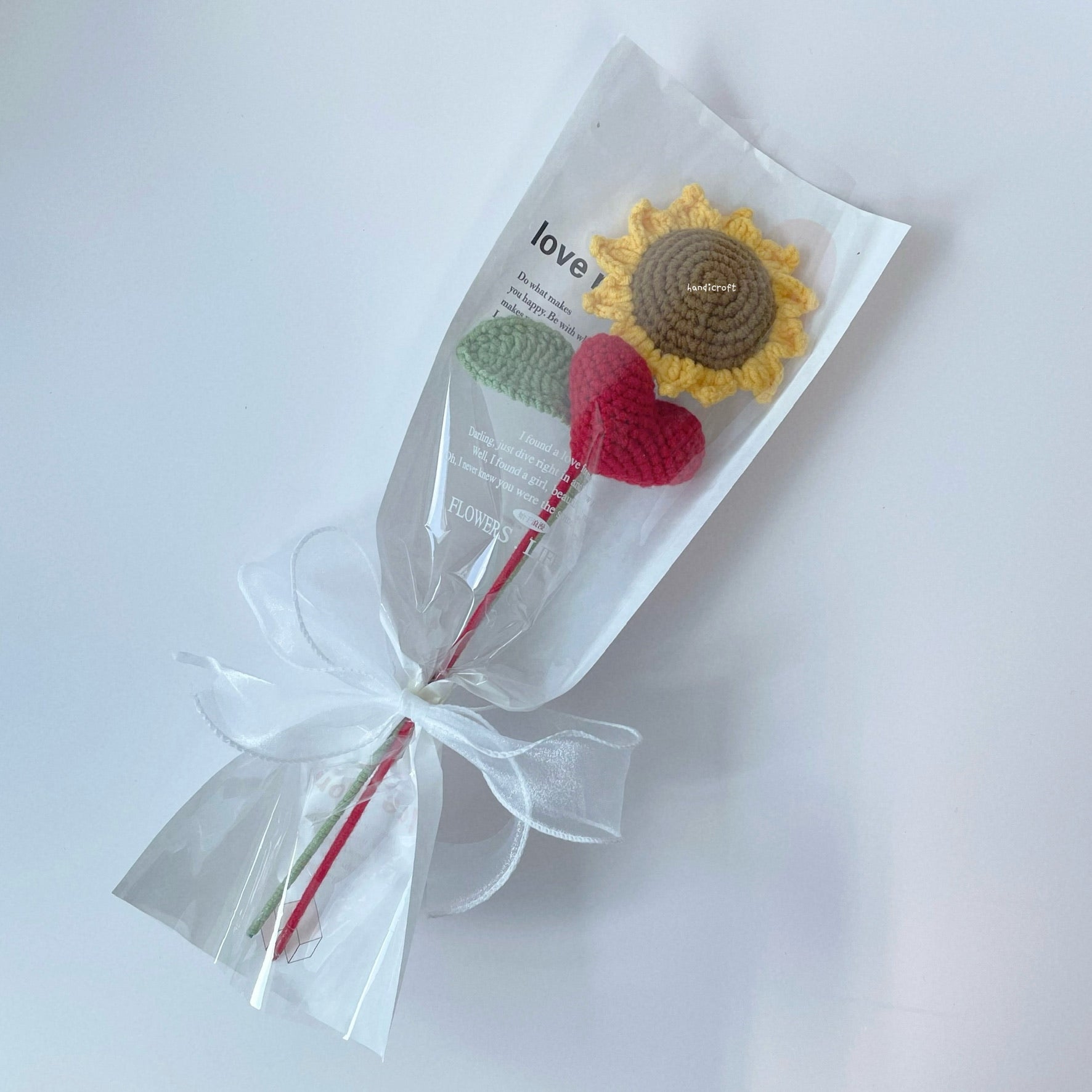 handicroft singapore handmade crochet sunflower heart single stalk everlasting flower