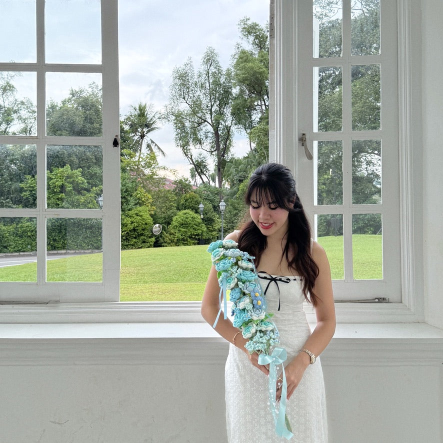 handicroft singapore handmade crochet tall flower bouquet endless love in bloom blue
