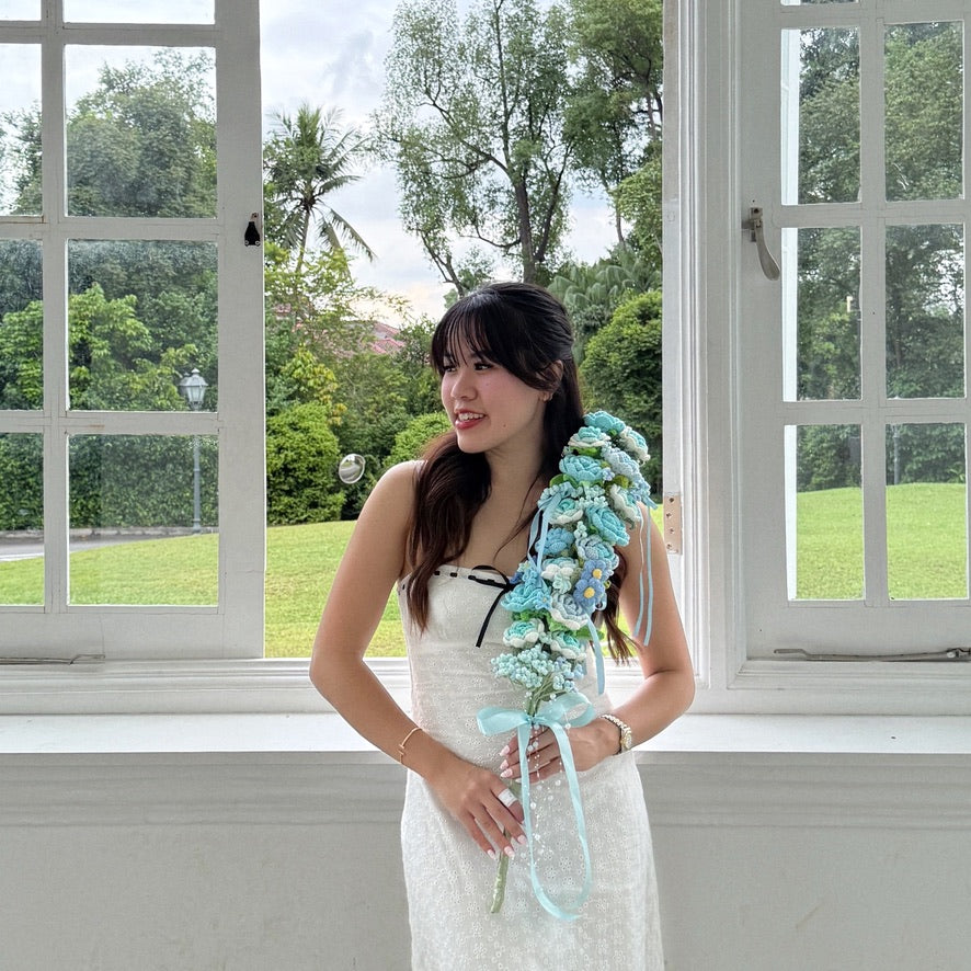 handicroft singapore handmade crochet tall flower bouquet endless love in bloom blue