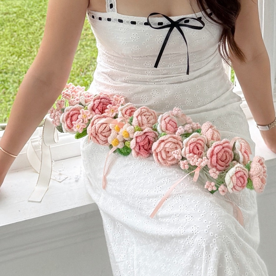 handicroft singapore handmade crochet tall flower bouquet endless love in bloom pink