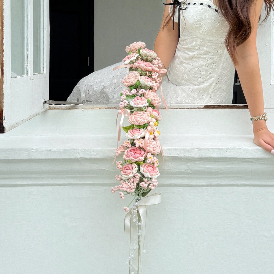 handicroft singapore handmade crochet tall flower bouquet endless love in bloom pink