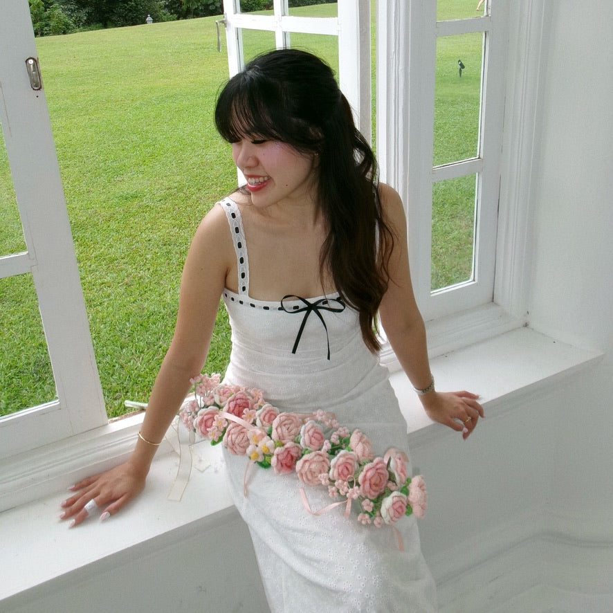 handicroft singapore handmade crochet tall flower bouquet endless love in bloom pink