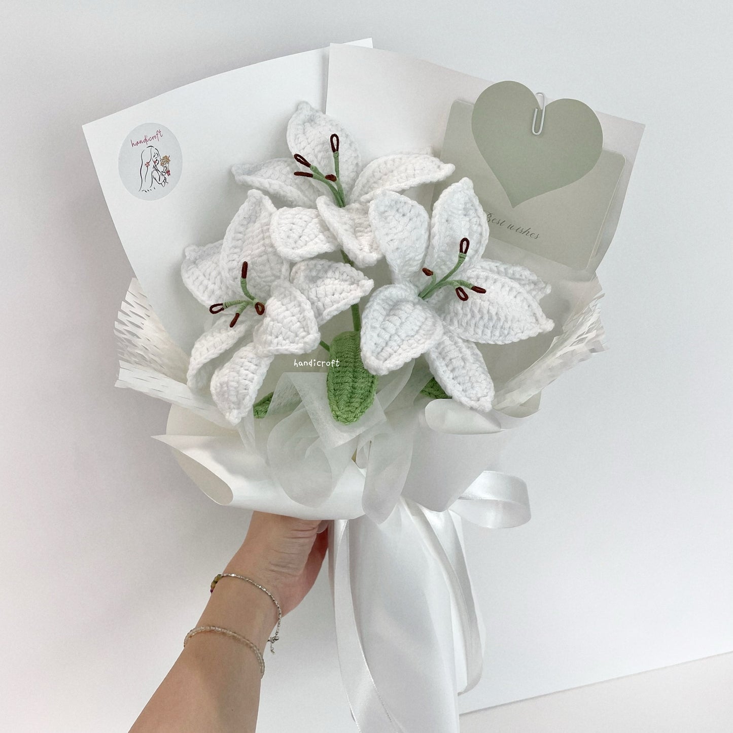 handicroft singapore handmade crochet white lily flower bouquet glow of lilies