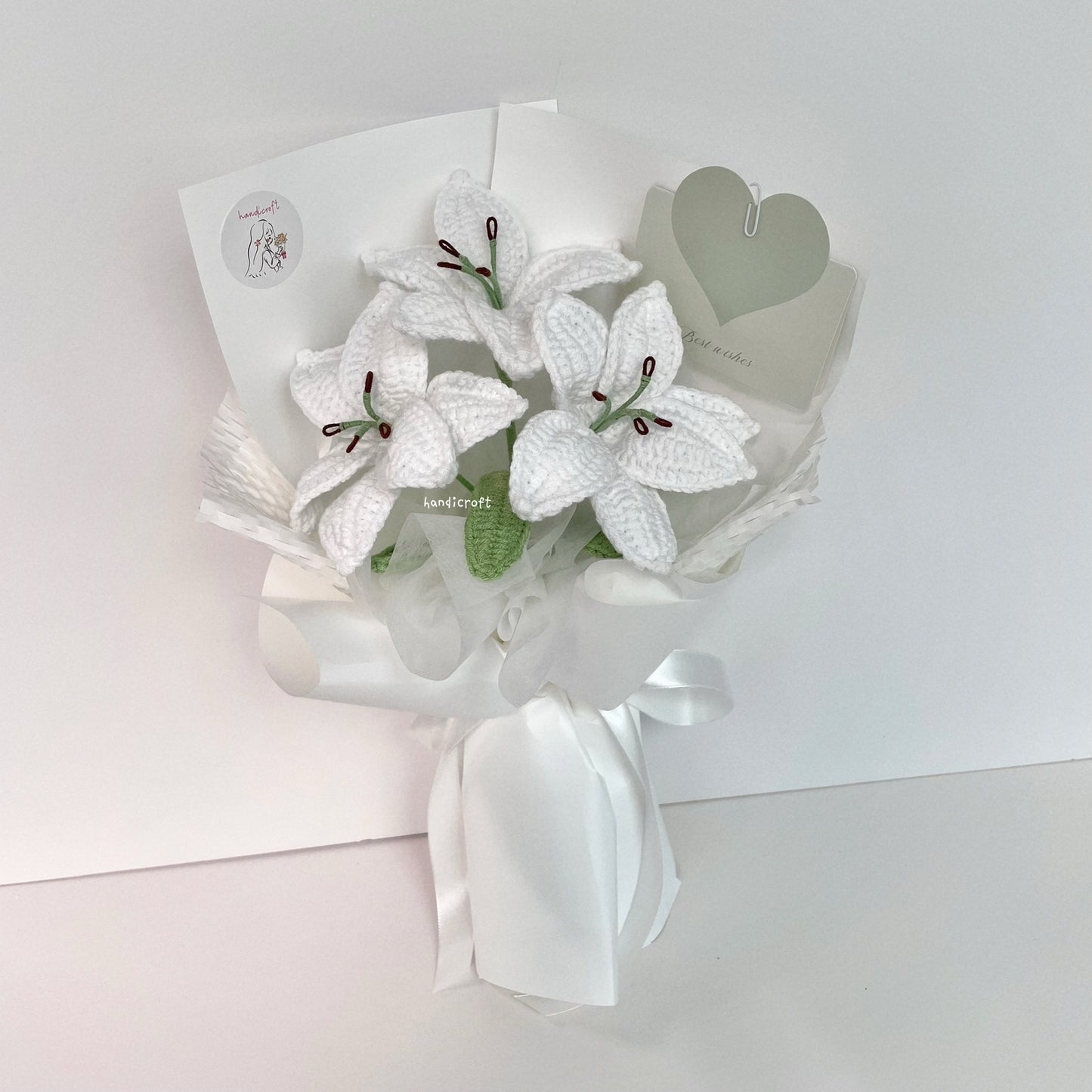handicroft singapore handmade crochet white lily flower bouquet glow of lilies