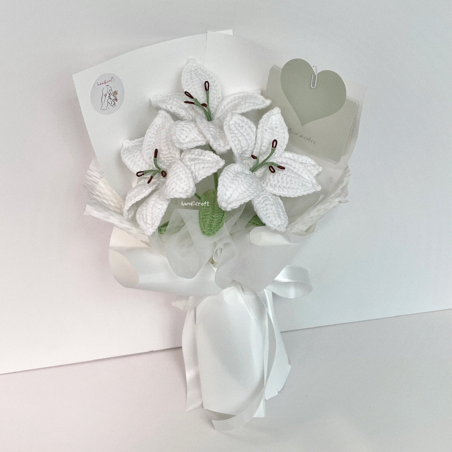 handicroft singapore handmade crochet white lily flower bouquet glow of lilies
