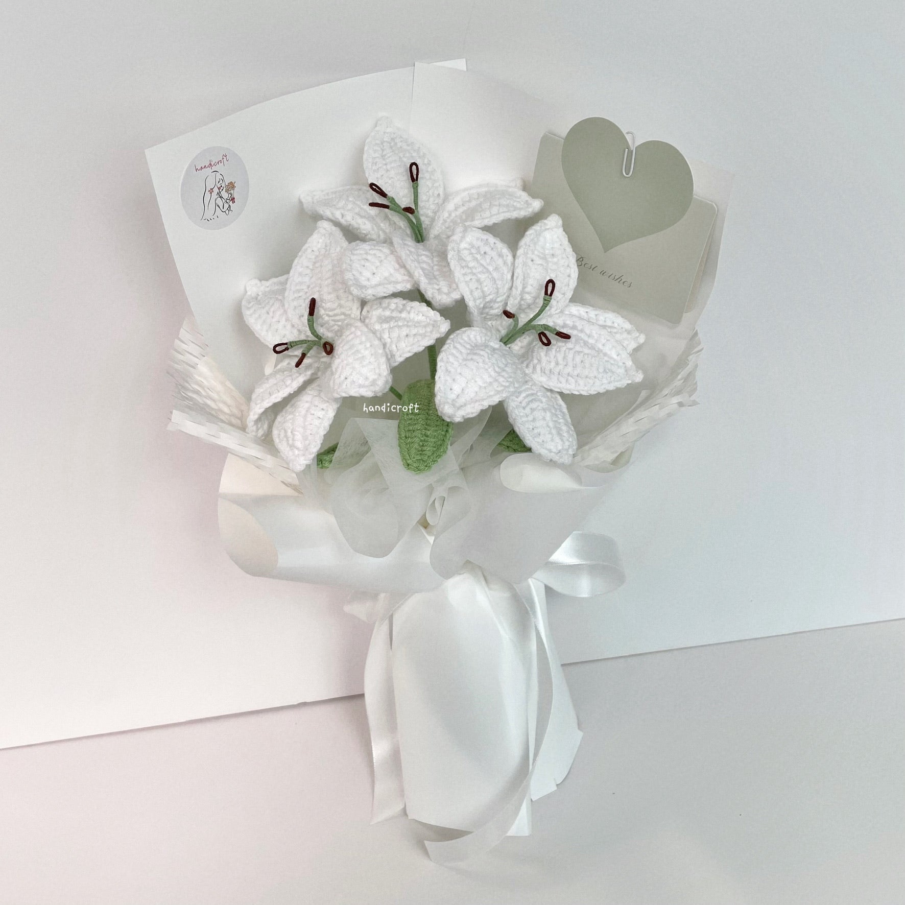 handicroft singapore handmade crochet white lily flower bouquet glow of lilies