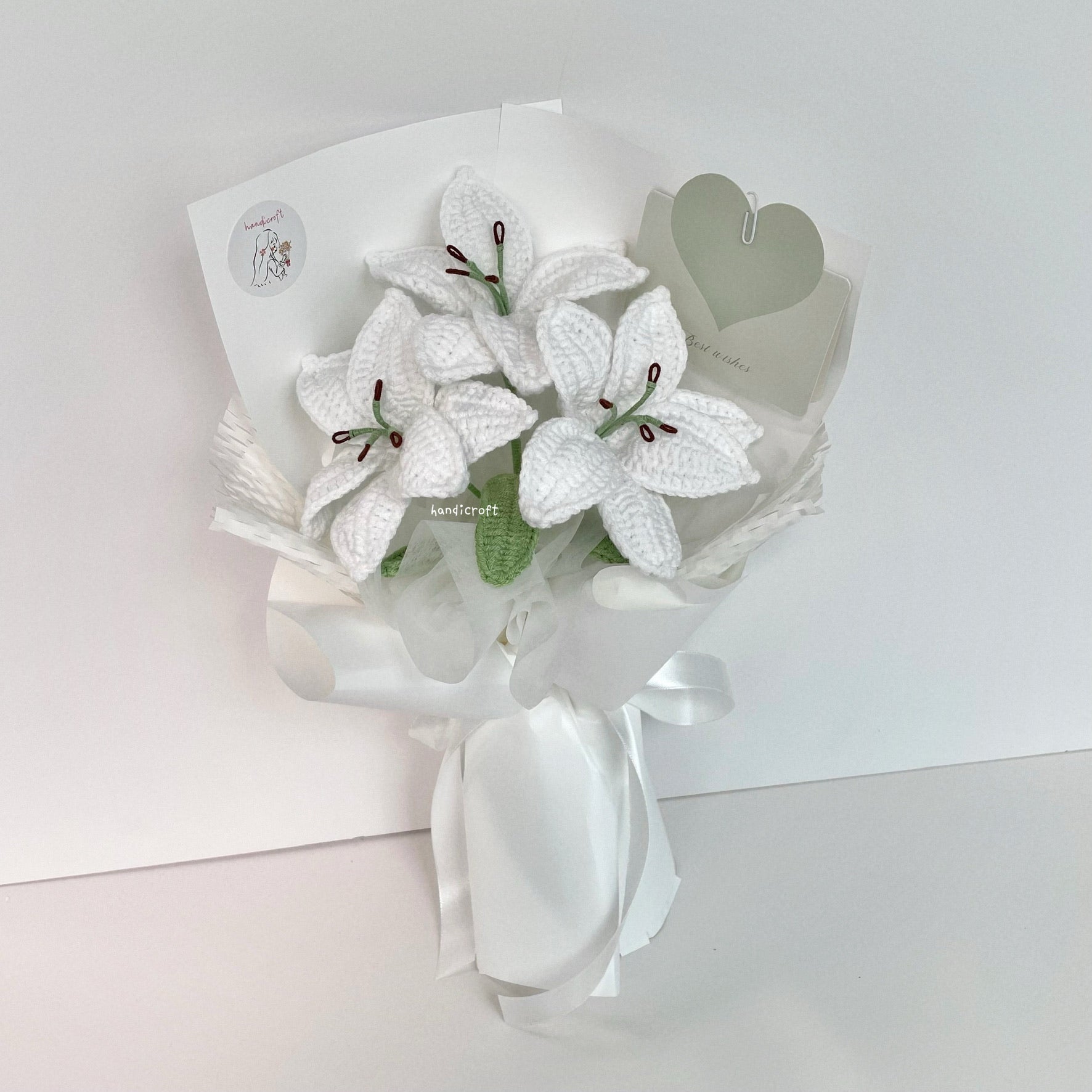 handicroft singapore handmade crochet white lily flower bouquet glow of lilies