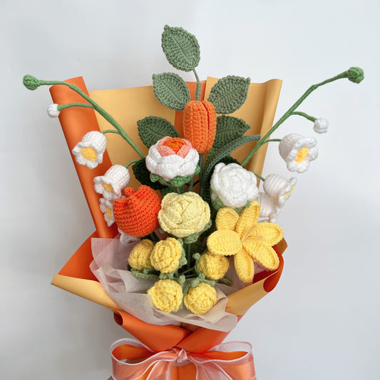 handicroft singapore handmade crochet yellow & orange flower bouquet summer glow