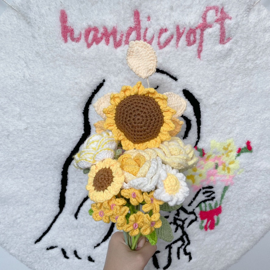 handicroft singapore handmade crochet yellow & white flower bouquet sunny appreciation