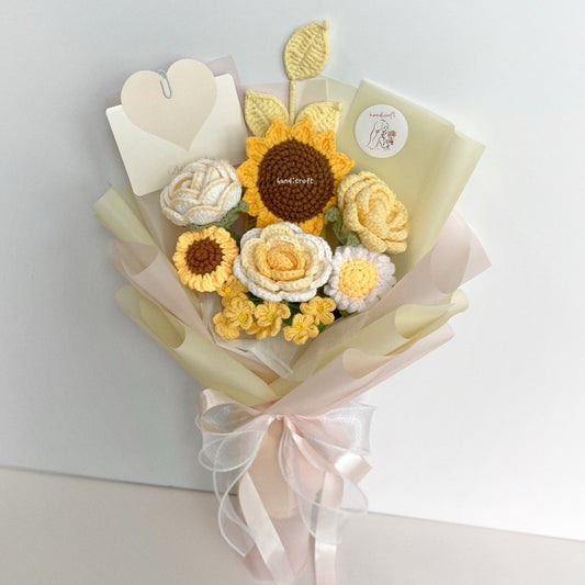 handicroft singapore handmade crochet yellow & white flower bouquet sunny appreciation