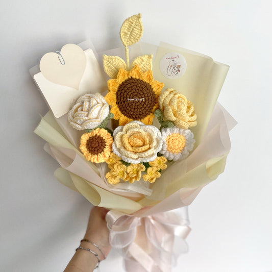 handicroft singapore handmade crochet yellow & white flower bouquet sunny appreciation