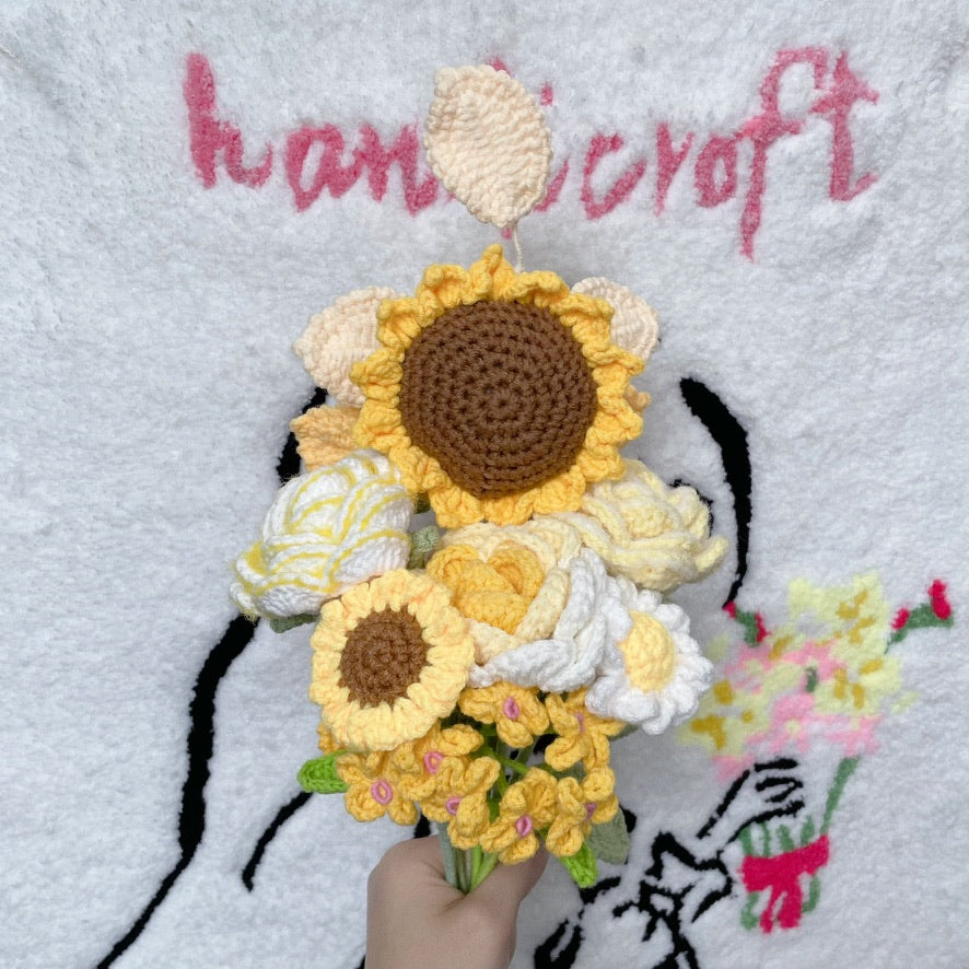 handicroft singapore handmade crochet yellow & white flower bouquet sunny appreciation