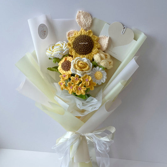 handicroft singapore handmade crochet yellow & white flower bouquet sunny appreciation