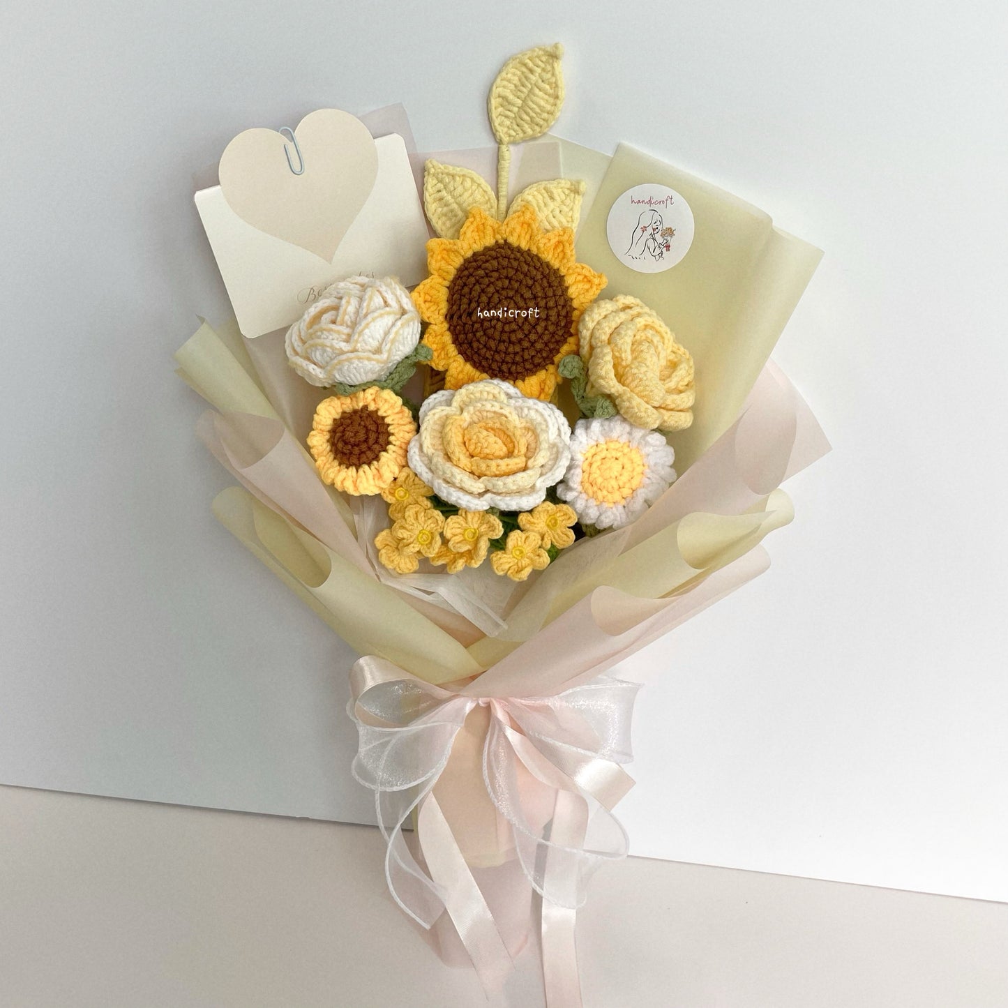 handicroft singapore handmade crochet yellow & white flower bouquet sunny appreciation