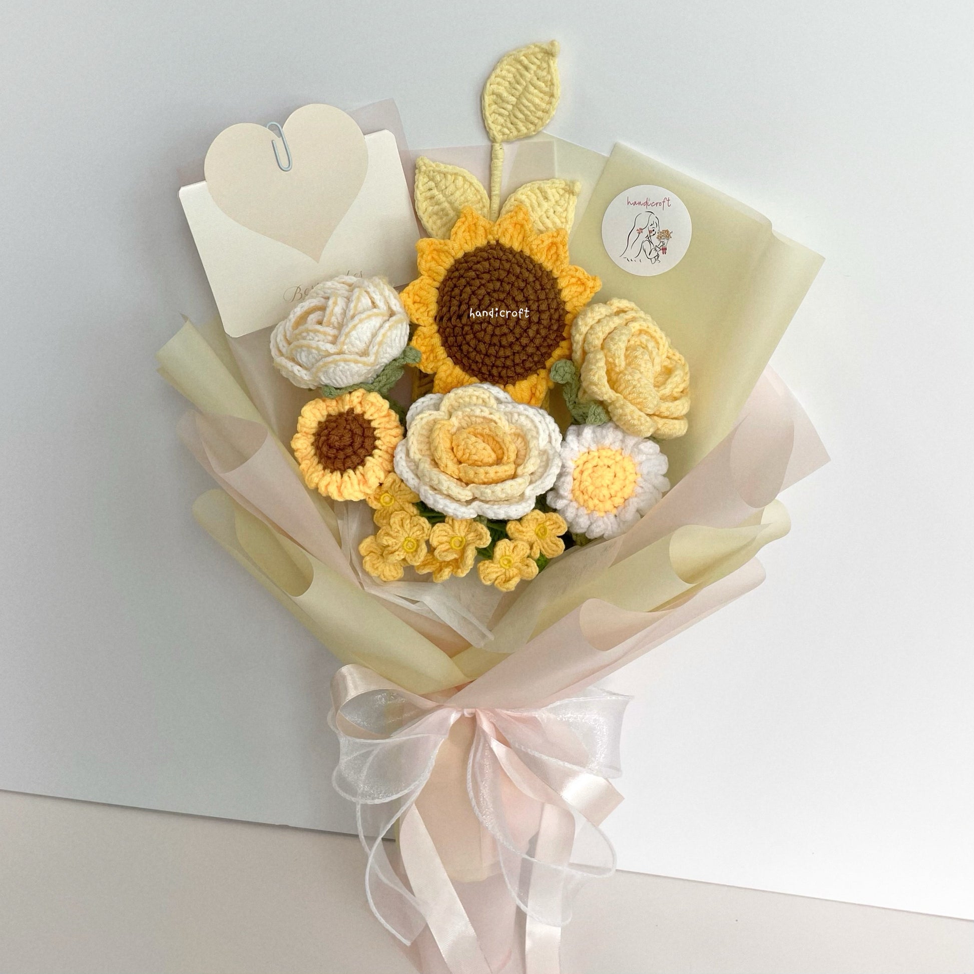 handicroft singapore handmade crochet yellow & white flower bouquet sunny appreciation