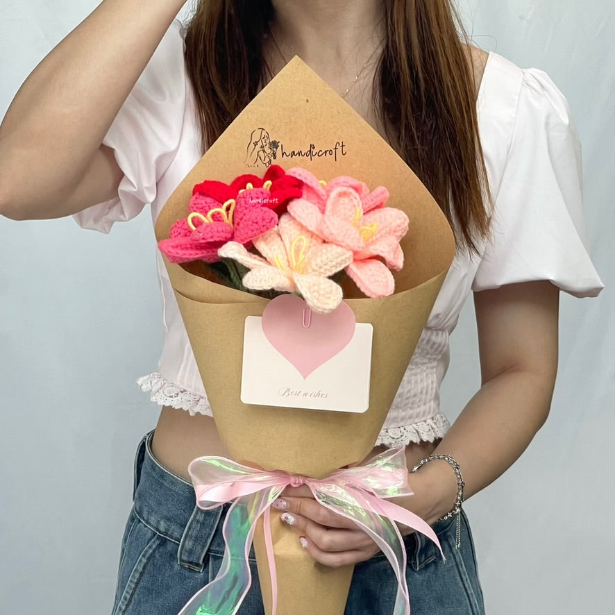 handicroft singpaore handmade crochet open tulips everlasting flower bouquet tulips in bloom pink