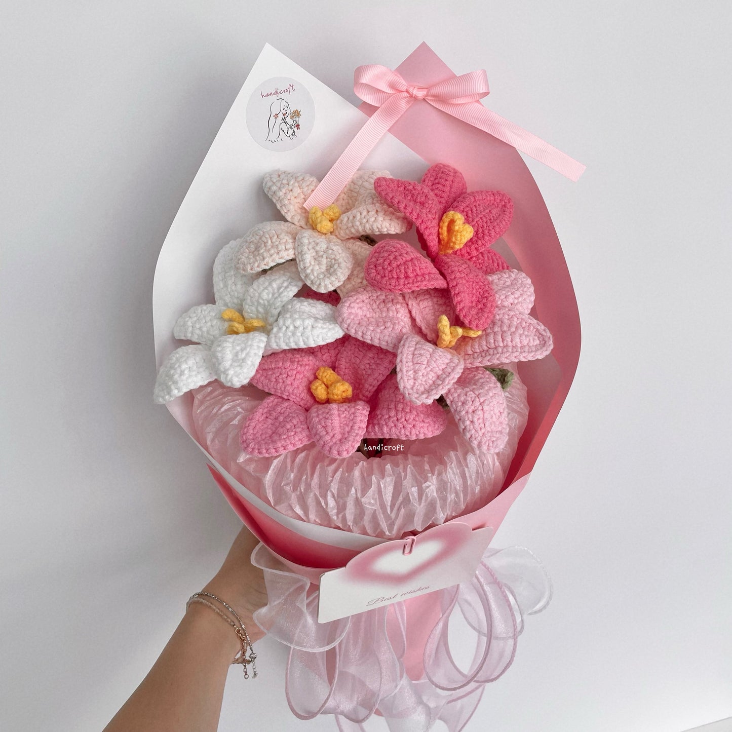 handicroft singpaore handmade crochet open tulips everlasting flower bouquet tulips in bloom pink