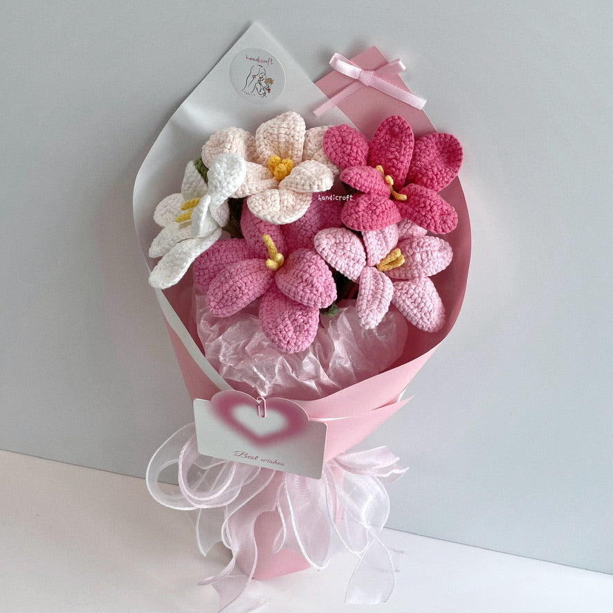 handicroft singpaore handmade crochet open tulips everlasting flower bouquet tulips in bloom pink