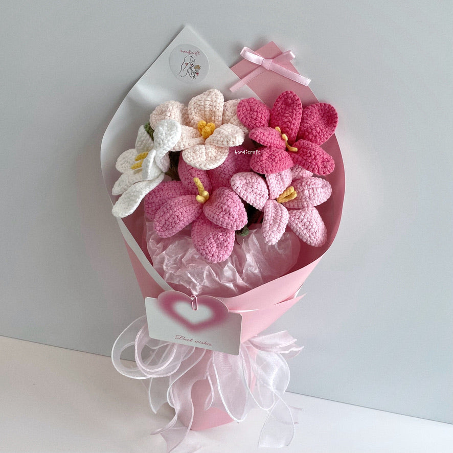 handicroft singpaore handmade crochet open tulips everlasting flower bouquet tulips in bloom pink