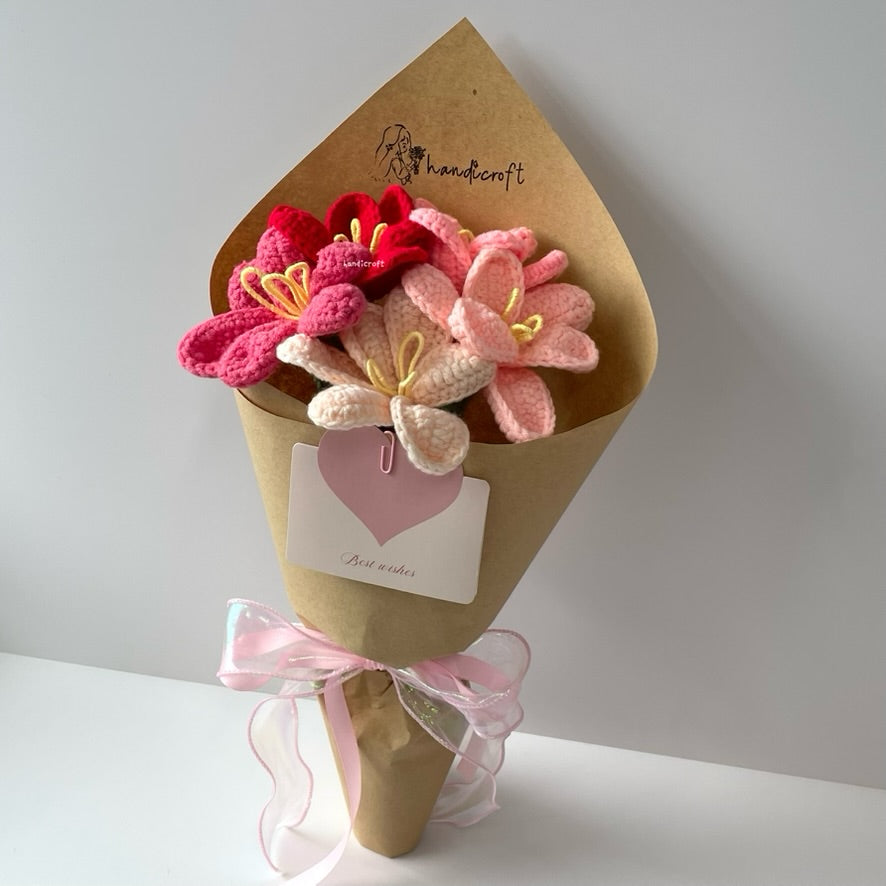 handicroft singpaore handmade crochet open tulips everlasting flower bouquet tulips in bloom pink