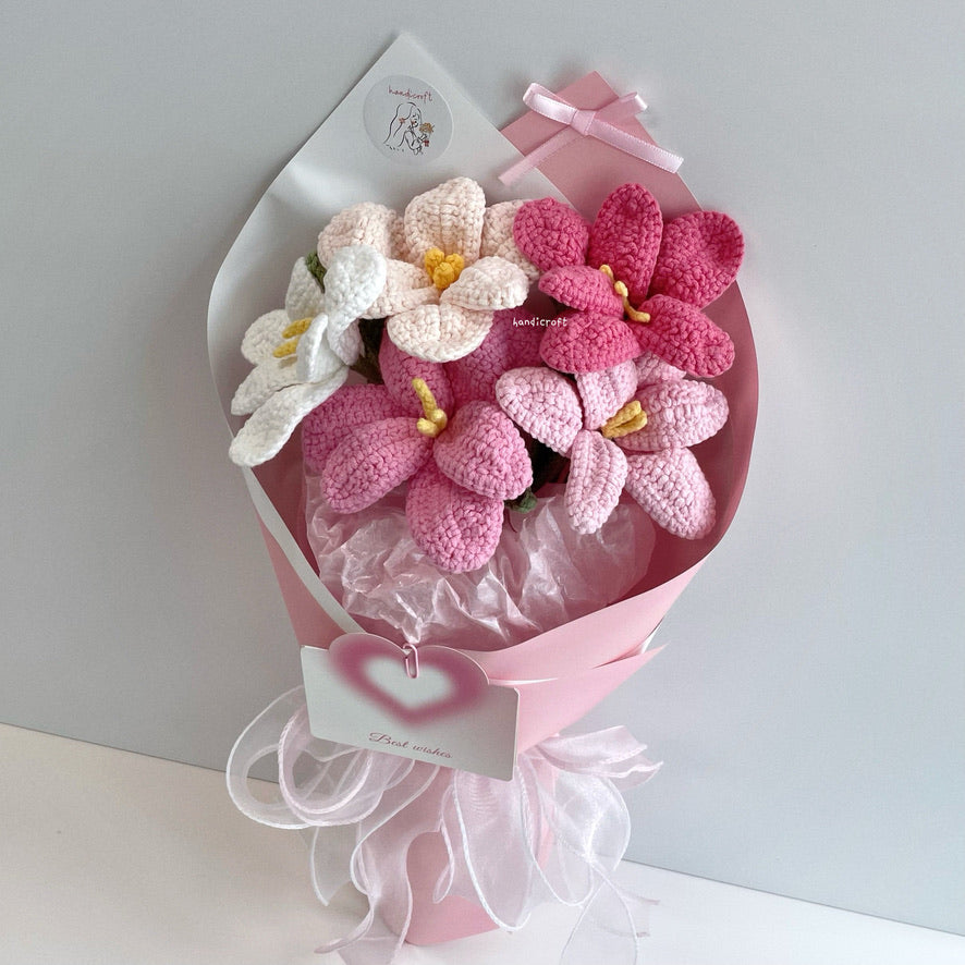 handicroft singpaore handmade crochet open tulips everlasting flower bouquet tulips in bloom pink